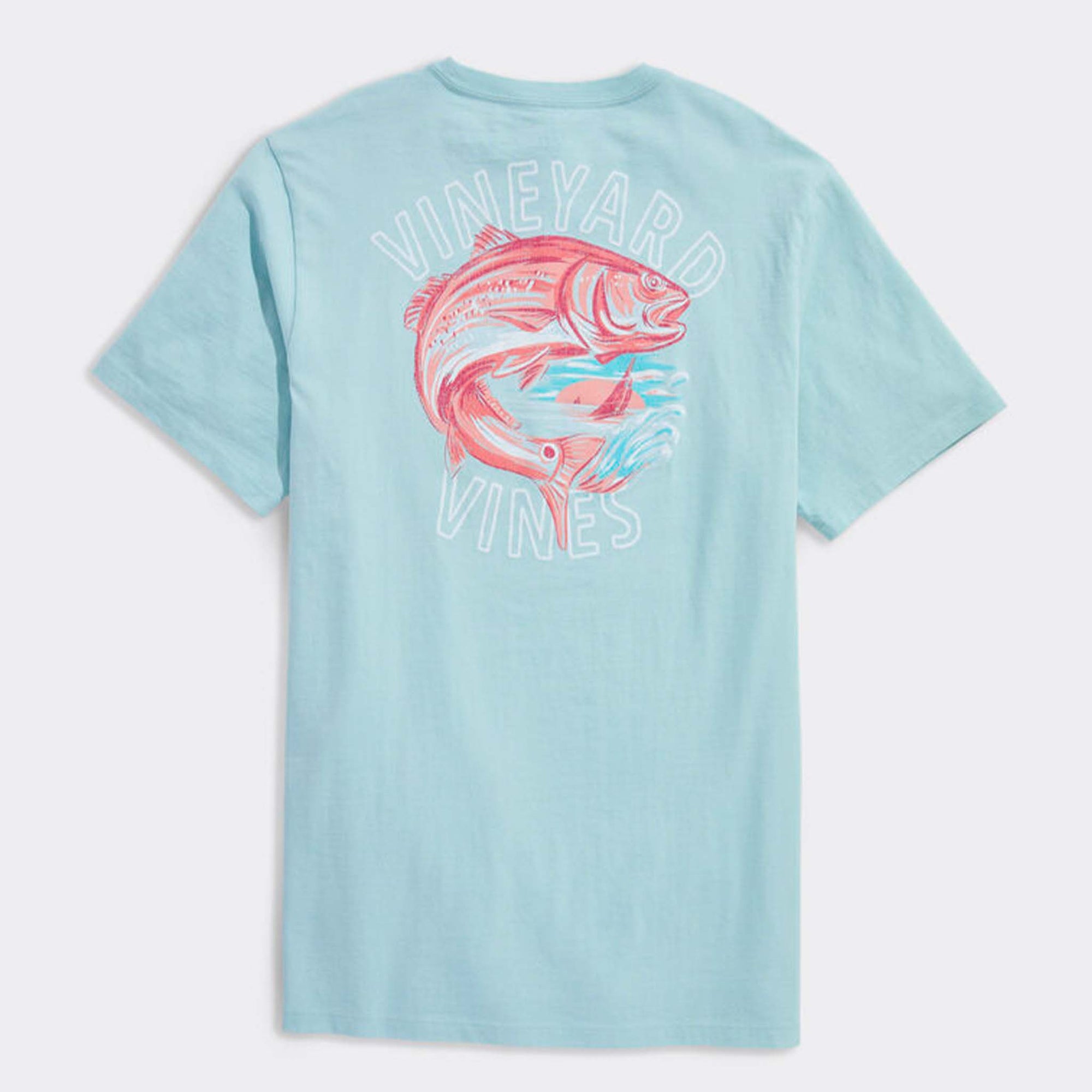 Vineyard Vines Painted Redfish Short Sleeve T-Shirt featuring a detailed, artistic graphic of a redfish on the back. Classic fit with short sleeves and a crew neck, ideal for coastal or outdoor-inspired casual wear.