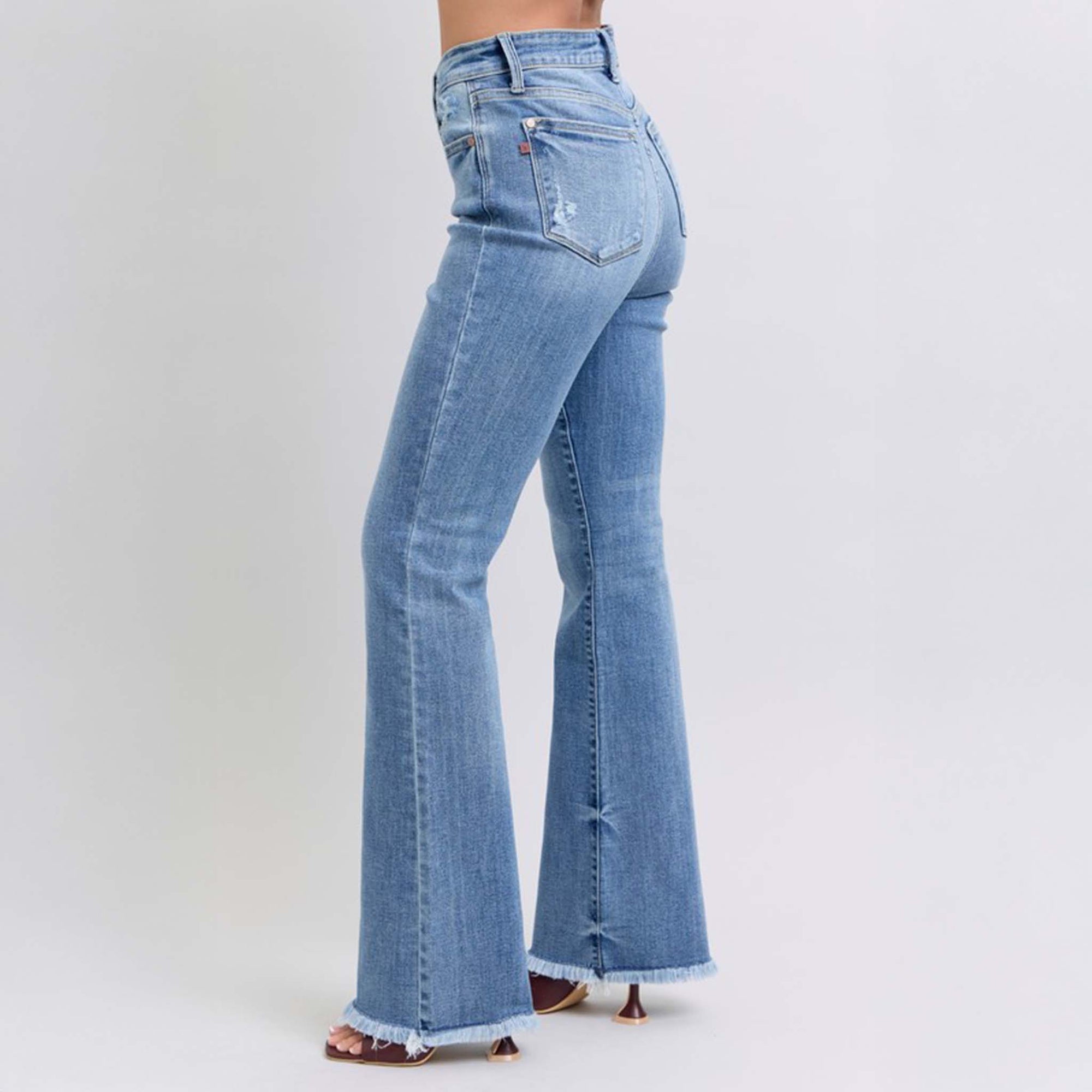 Frey Hem High Waist Bootcut Jeans