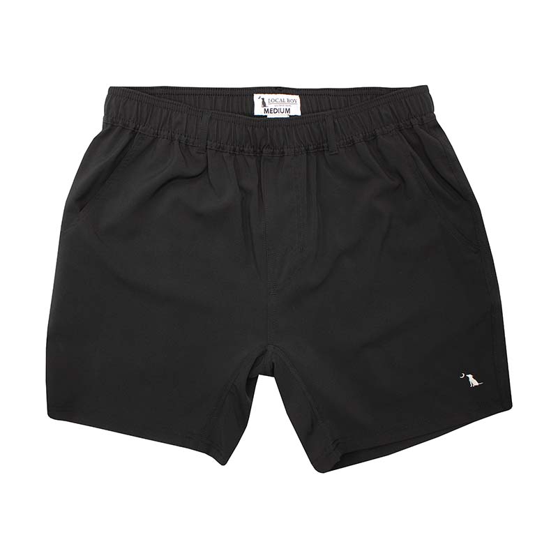 Front view of Local Boy Volley shorts in Black. 