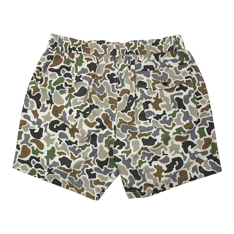 Back view of Local Boy Volley Shorts. The back features one button pocket.